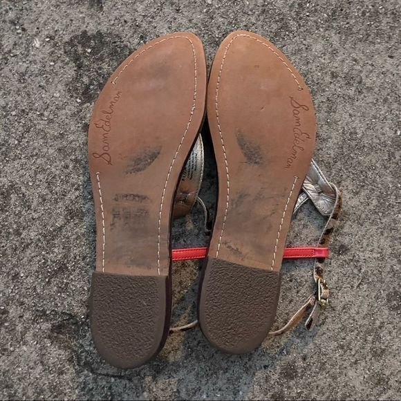 Sam Edelman Women's Gigi Thong Flat Sandals T-Strap Leather Gold Brown Size 8.5M - Picture 6 of 7